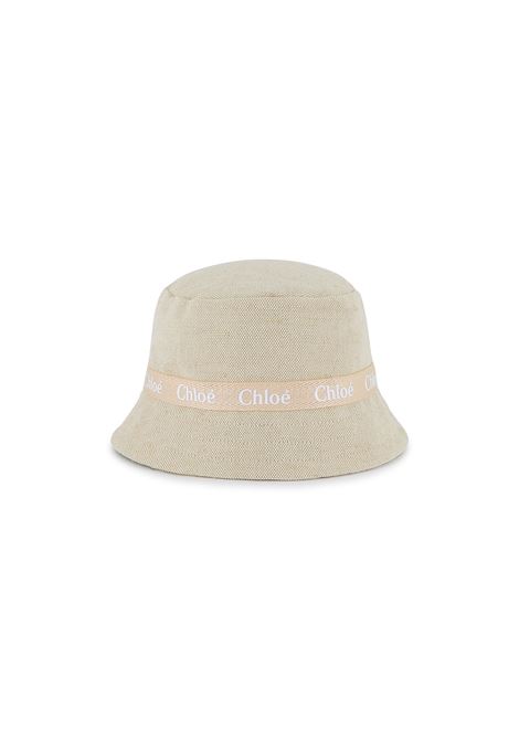 Cappello alla Pescatora Con Nastro Logato In Beige CHLOÉ KIDS | C20431Z40